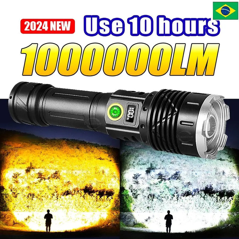 800W High Power LED Flashlight Rechargeable Yellow White Light Lantern Powerful Tactical Flashlight Super Bright LongRange Torch