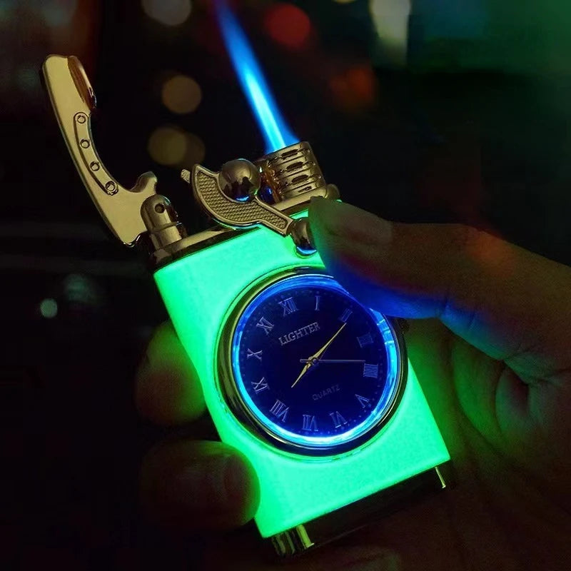 2022 New Rocker Arm Watch Metal Creative Gas Blue Flame Lighters Jet Butane Torch Windproof Cigar Lighter Gadgets Gift for Men