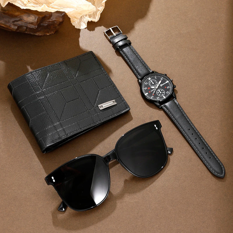 3pcs Men's New Fashion Versatile Watch - Quartz Movement, Sunglasses, Wallet Perfect Business and Leisure Party Gift