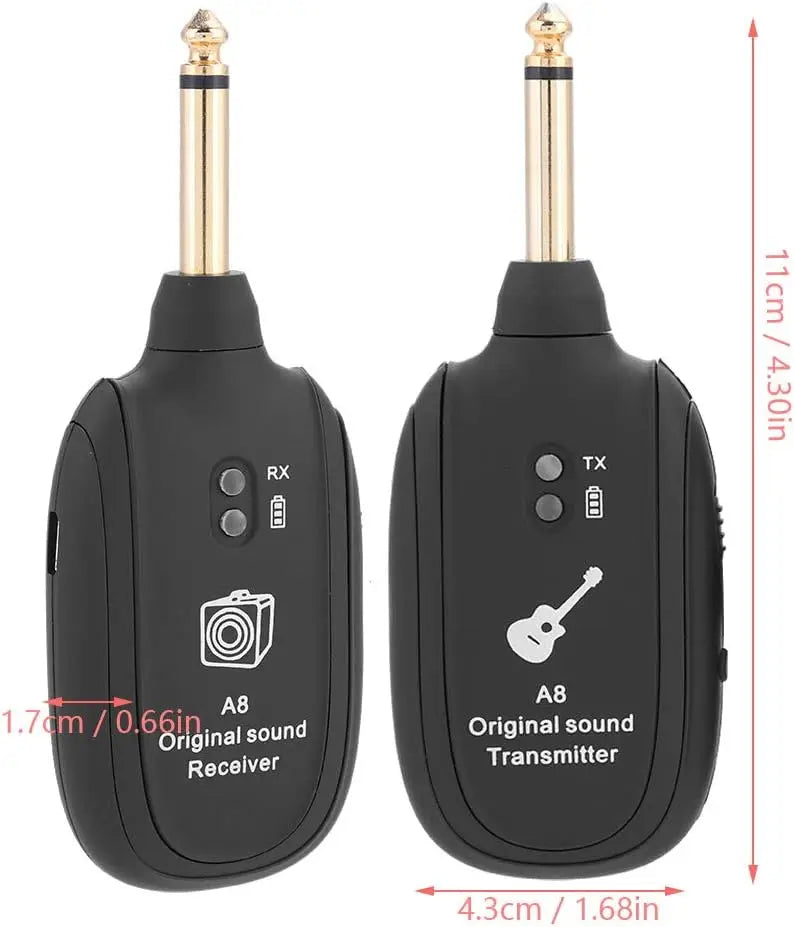 Wireless UHF USB 4 Channels Audio Connector Guitar Bass Violin Battery Rechargeable 50M Transmission Range Transmitter Receiver