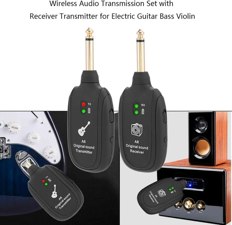 Wireless UHF USB 4 Channels Audio Connector Guitar Bass Violin Battery Rechargeable 50M Transmission Range Transmitter Receiver