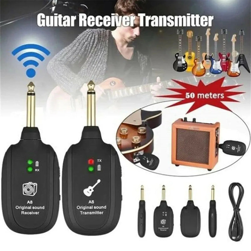 Wireless Guitar System Built in 4 Channels Wireless Guitar Transmitter Receiver for Electric Guitar Bass Violin