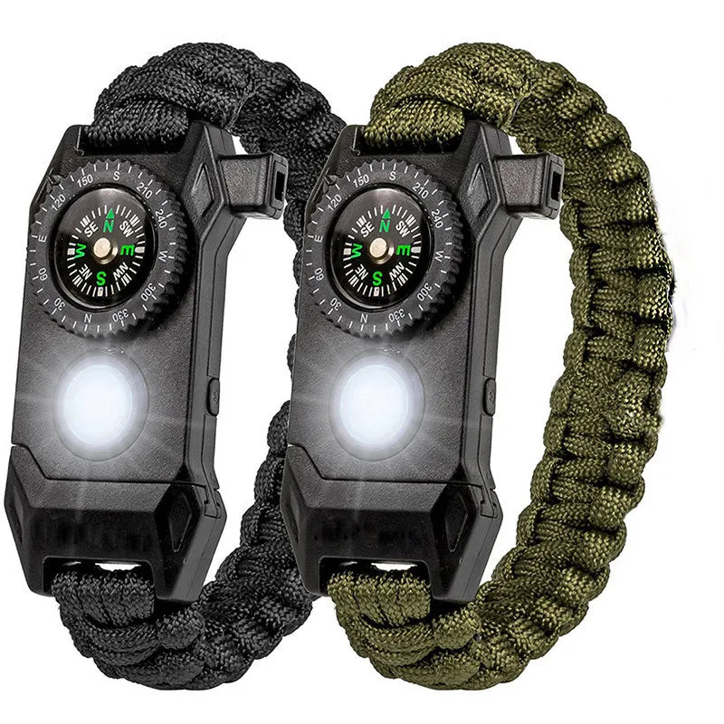 Fashion Men Outdoor LED Light Survival Umbrella Rope SOS Bracelet Emergency Rescue Bracelet Compass Sport Whistle Bracelets