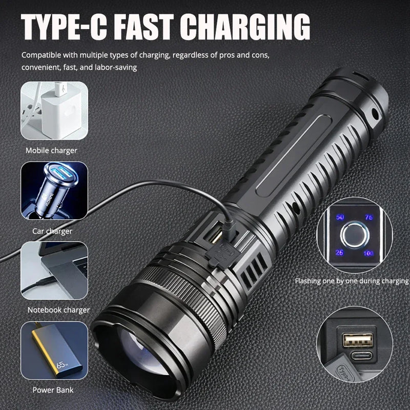 990000000LM 1000W Most Powerful Led Flashlights Tactical Built-in Battery Flash Light USB mergency Spotlights 9km Holiday Gifts