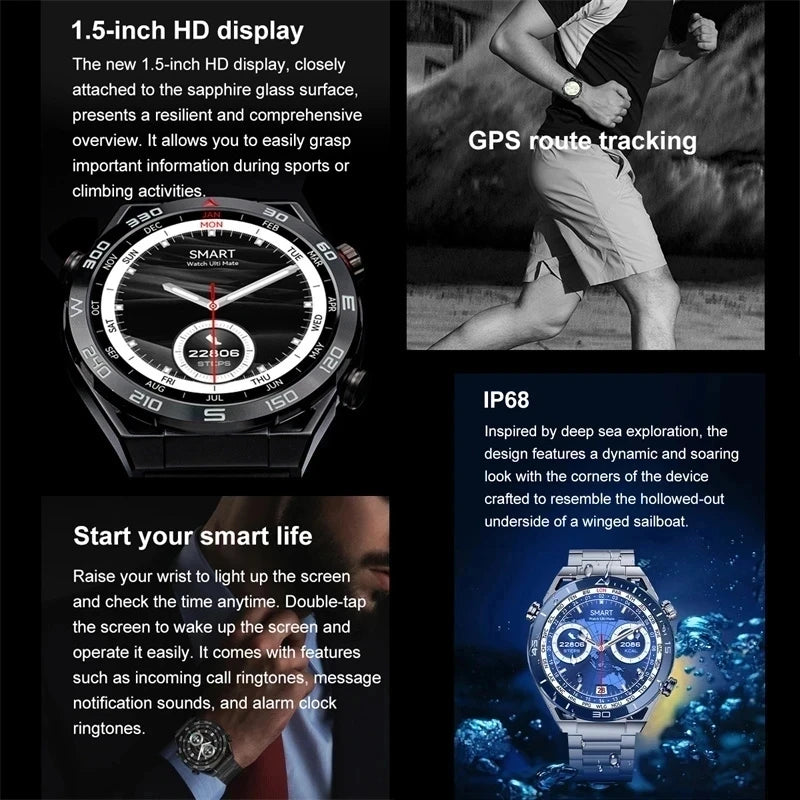 2024 New NFC Smart Watch Men Full Touch Screen Bluetooth Call GPS Track Compass IP68 Heart Rate ECG+PPG 1.5 Inch Smart Watches