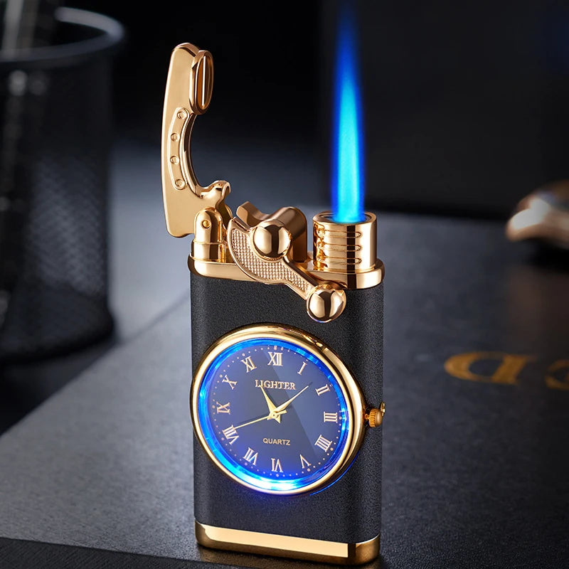 2022 New Rocker Arm Watch Metal Creative Gas Blue Flame Lighters Jet Butane Torch Windproof Cigar Lighter Gadgets Gift for Men