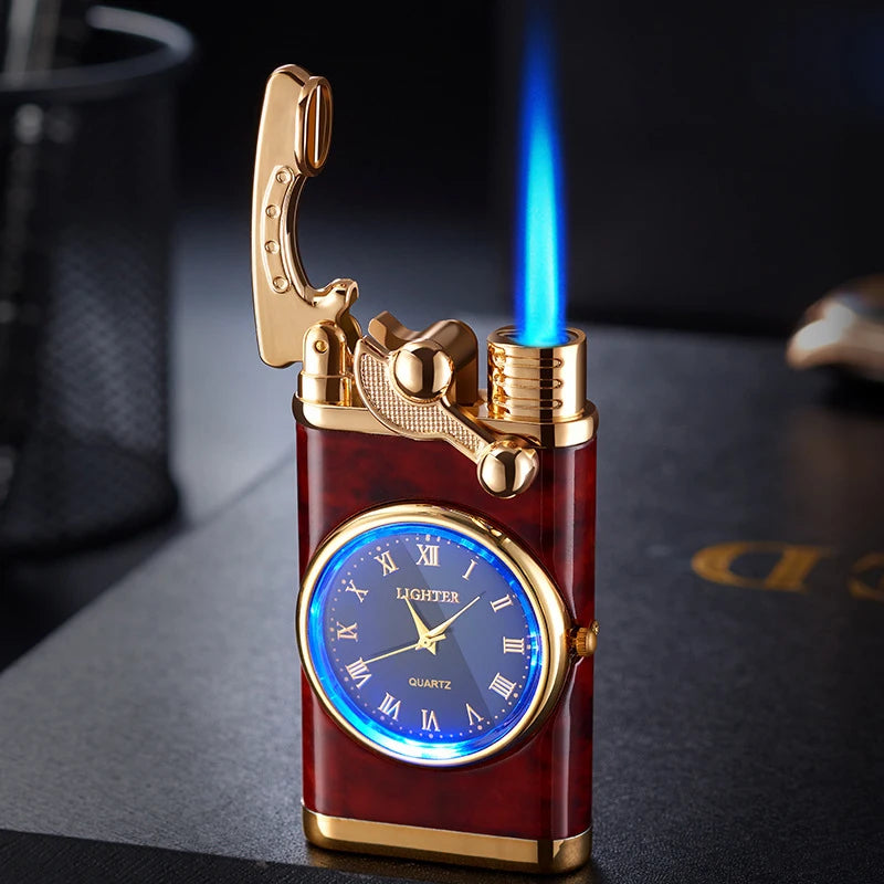 2022 New Rocker Arm Watch Metal Creative Gas Blue Flame Lighters Jet Butane Torch Windproof Cigar Lighter Gadgets Gift for Men