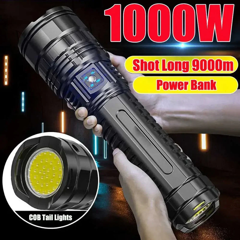 990000000LM 1000W Most Powerful Led Flashlights Tactical Built-in Battery Flash Light USB mergency Spotlights 9km Holiday Gifts