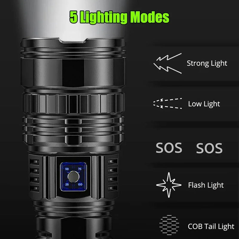 990000000LM 1000W Most Powerful Led Flashlights Tactical Built-in Battery Flash Light USB mergency Spotlights 9km Holiday Gifts