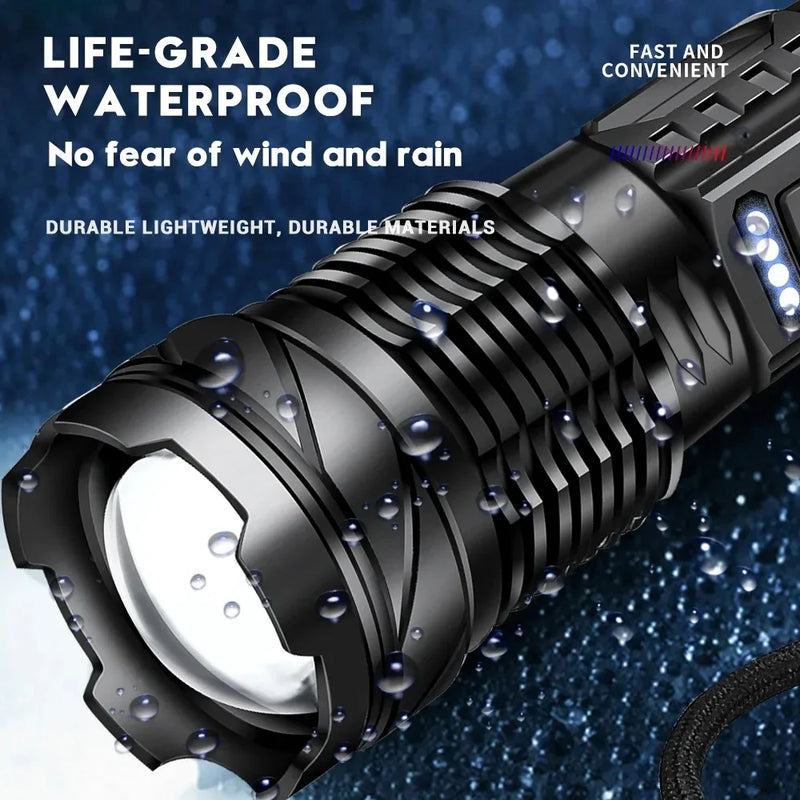 Outdoor Portable Searchlight LED Flashlight USB Charging Built-in 2000 Mah Lithium Battery Long-lasting COB Warning Side Light