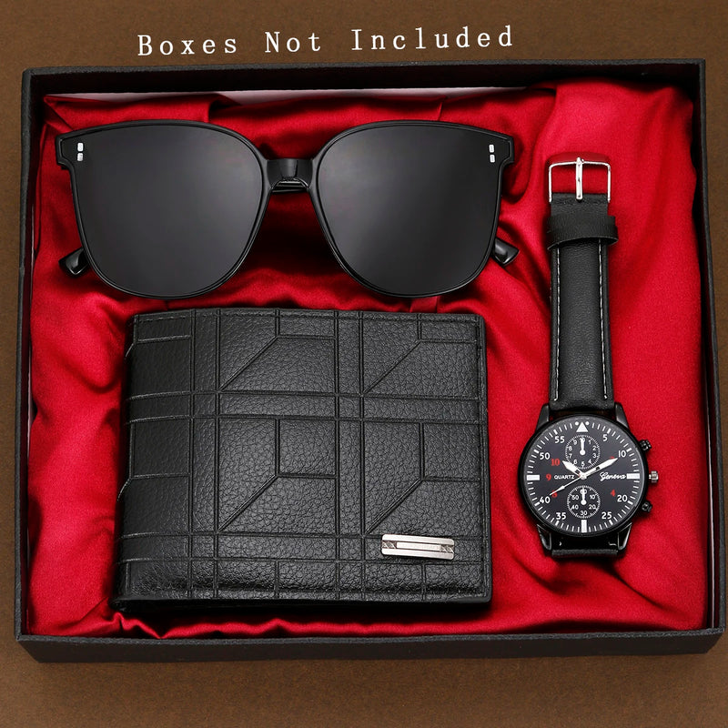 3pcs Men's New Fashion Versatile Watch - Quartz Movement, Sunglasses, Wallet Perfect Business and Leisure Party Gift